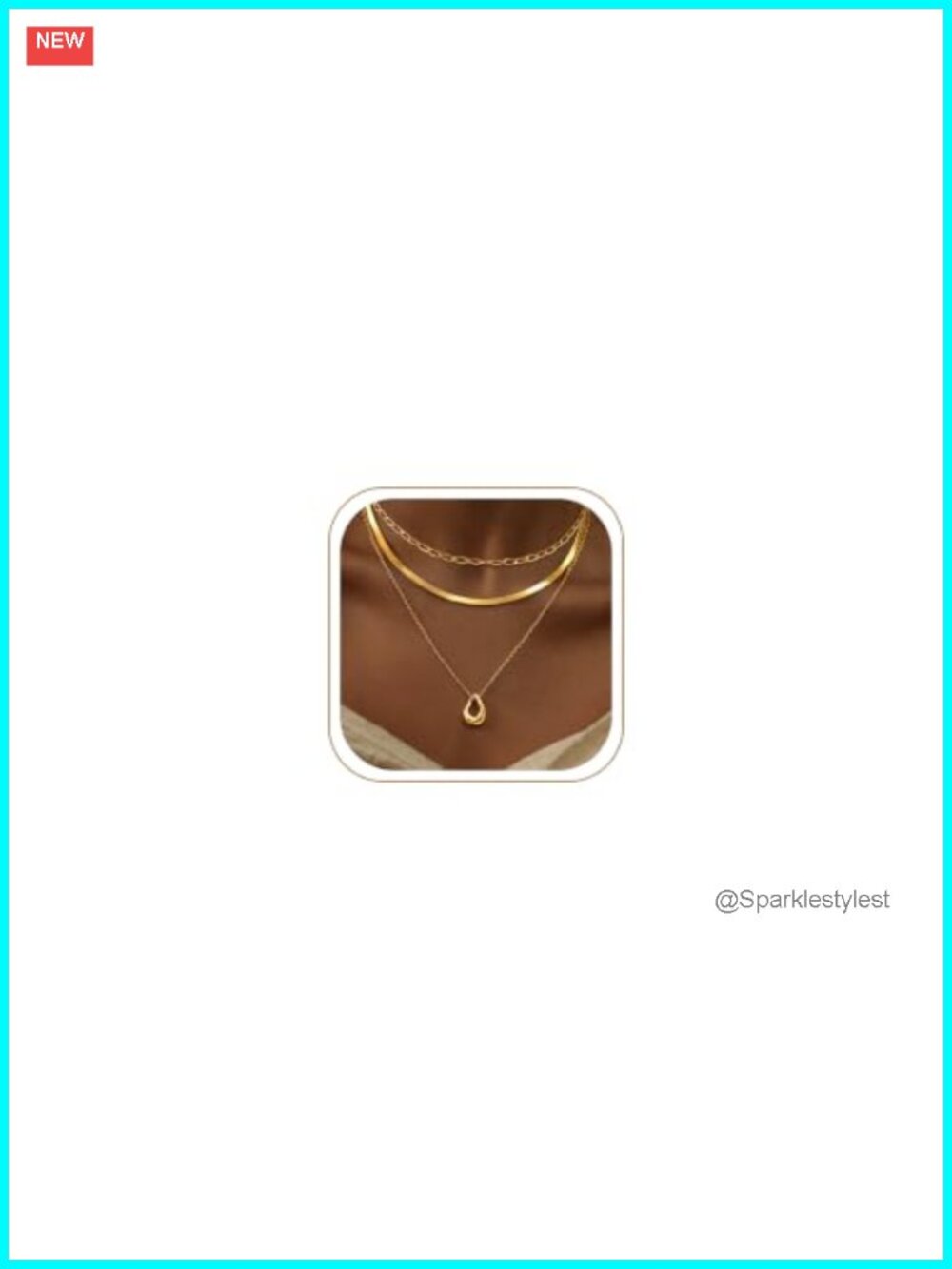 14K Gold Plated Layered Necklace Set Paperclip Herringbone Pendant